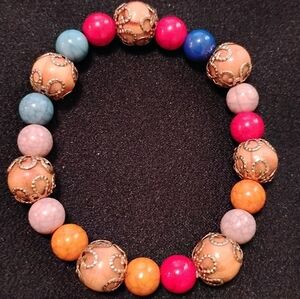 Boho Colorful Chunky Beaded Stretch Bracelet Filigree Cage Beads